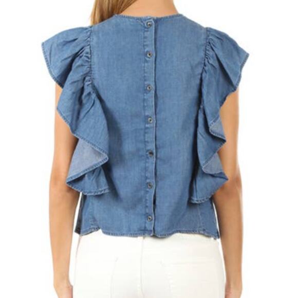 Frame Blue Ruffle Blouse Size Medium - Picture 5 of 16